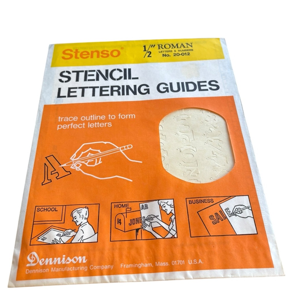 Vintage Stenso Stencil Lettering Guides 1/2” Roman Letters & Numbers Dennison